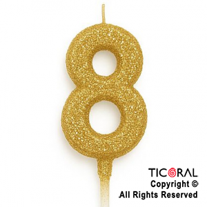 VELA NUMERAL CHICO 5.5 CM CON GIBRE ORO NUMERO 8 x 1